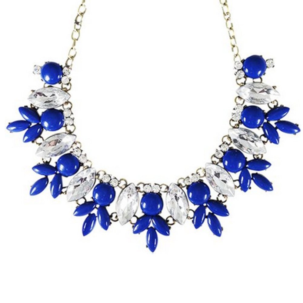 Blue Petals Statement Necklace Chunky Bib Necklace